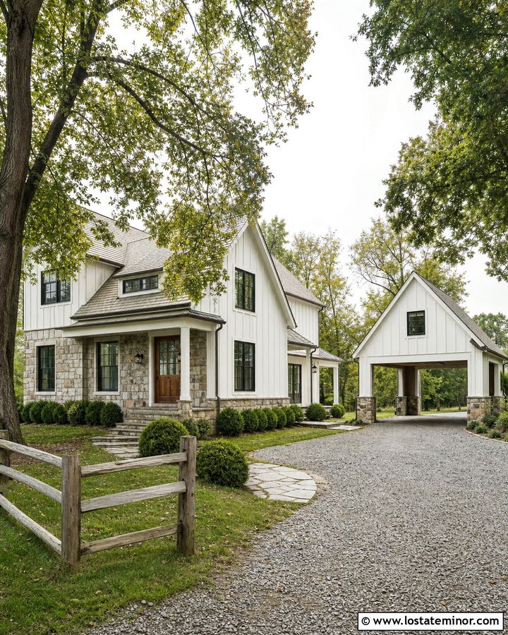 Stone Farmhouse With Detached Carport - 30 Stone House Design With Carport Ideas