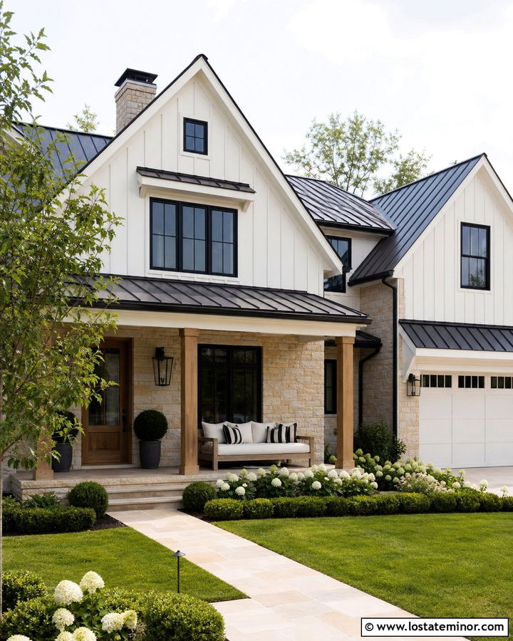 Stone Farmhouse With Front Porch Daybed - 30 Stone House Design With Daybed Ideas