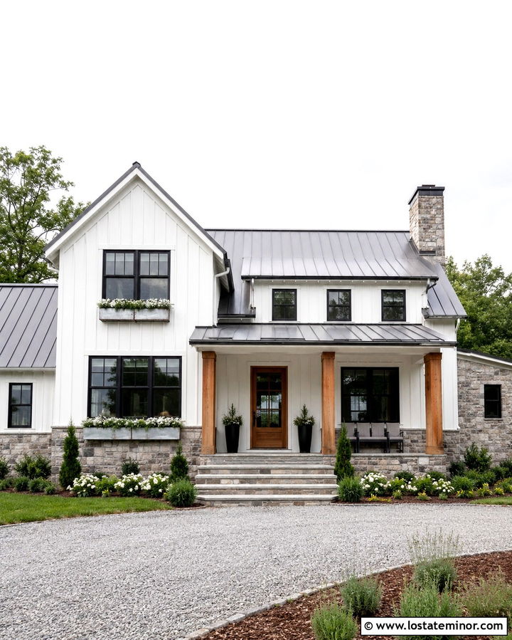 Stone Farmhouse With Galvanized Window Boxes - 30 Stone House Design With Window Boxes Ideas