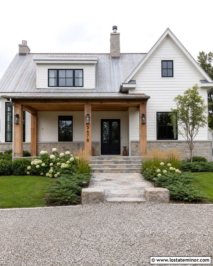 Stone Farmhouse With Numbers On The Porch Post - 30 Stone House Design With House Numbers Ideas