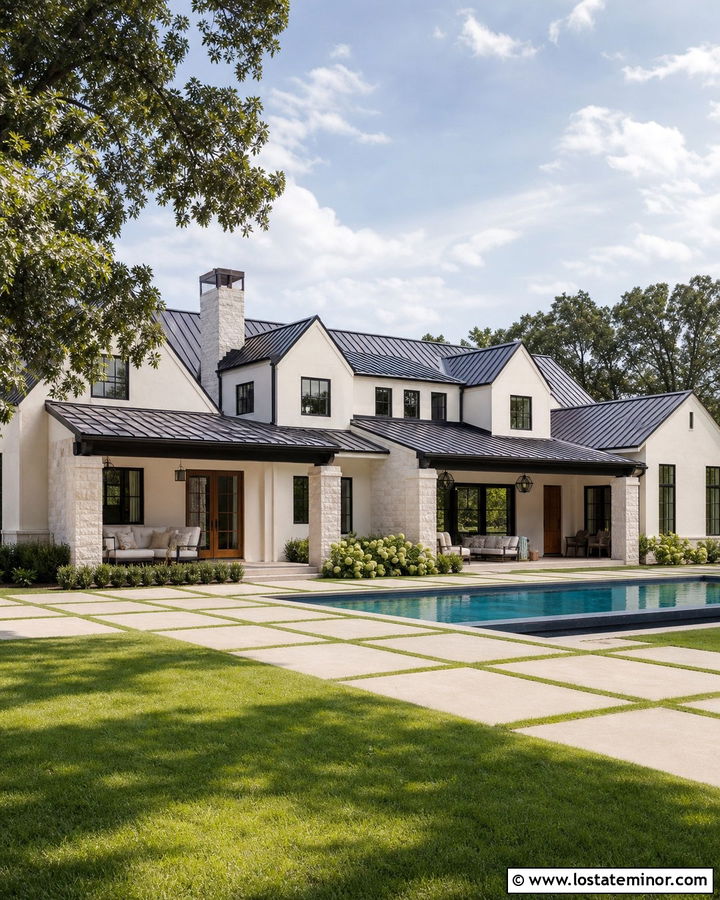 Stone Farmhouse With Pool And Covered Porch - 30 Stone House Design With Swimming Pool Ideas