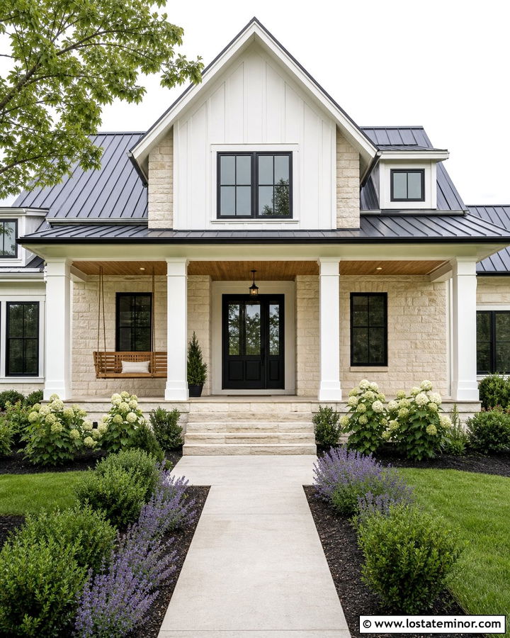 Stone Farmhouse With Stained Beadboard Porch Ceiling - 30 Stone House Design With Porch Ceiling Ideas