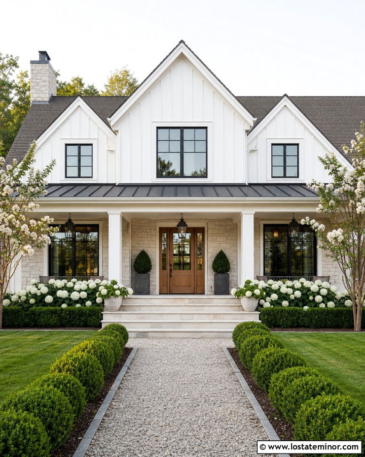 Stone Farmhouse With White Shiplap Porch Ceiling - 30 Stone House Design With Porch Ceiling Ideas