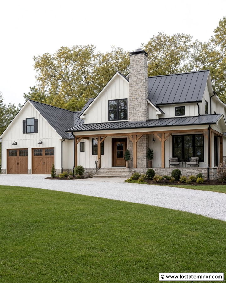 Stone Farmhouse With White Trim - 30 Stone House Design With Trim Ideas
