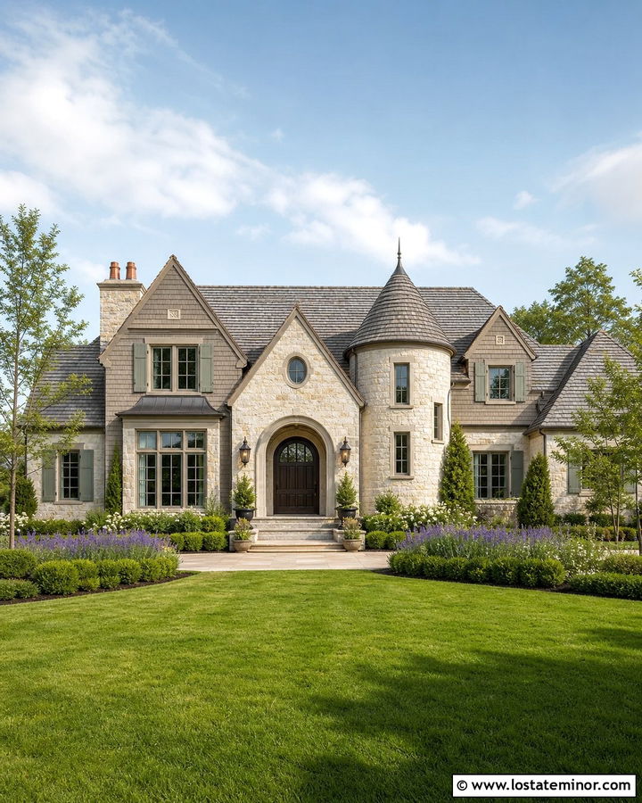 Stone French Country House With Cedar Shakes - 30 Stone House Design With Cedar Shake Ideas