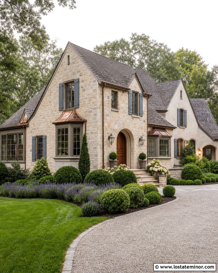 Stone French Country House With Clipped Gable Roof - 30 Stone House Design With Roof Ideas