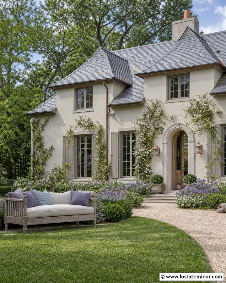 Stone French Country House With Garden Daybed - 30 Stone House Design With Daybed Ideas