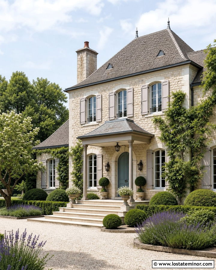 Stone French Country House With Portico - 30 Stone House Design With Portico Ideas