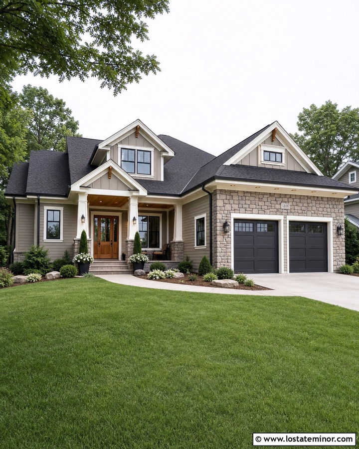 Stone Garage House With Dark Trim - 30 Stone House Design With Trim Ideas