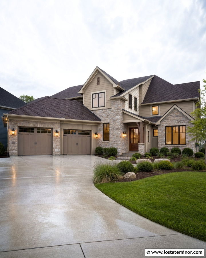 Stone Garage With Bronze Sconces - 30 Stone House Design With Light Fixtures Ideas