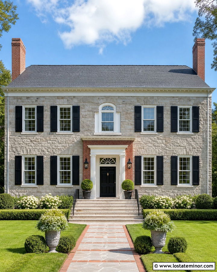 Stone Georgian House With Red Brick Accents - 30 Stone House Design With Brick Accents Ideas