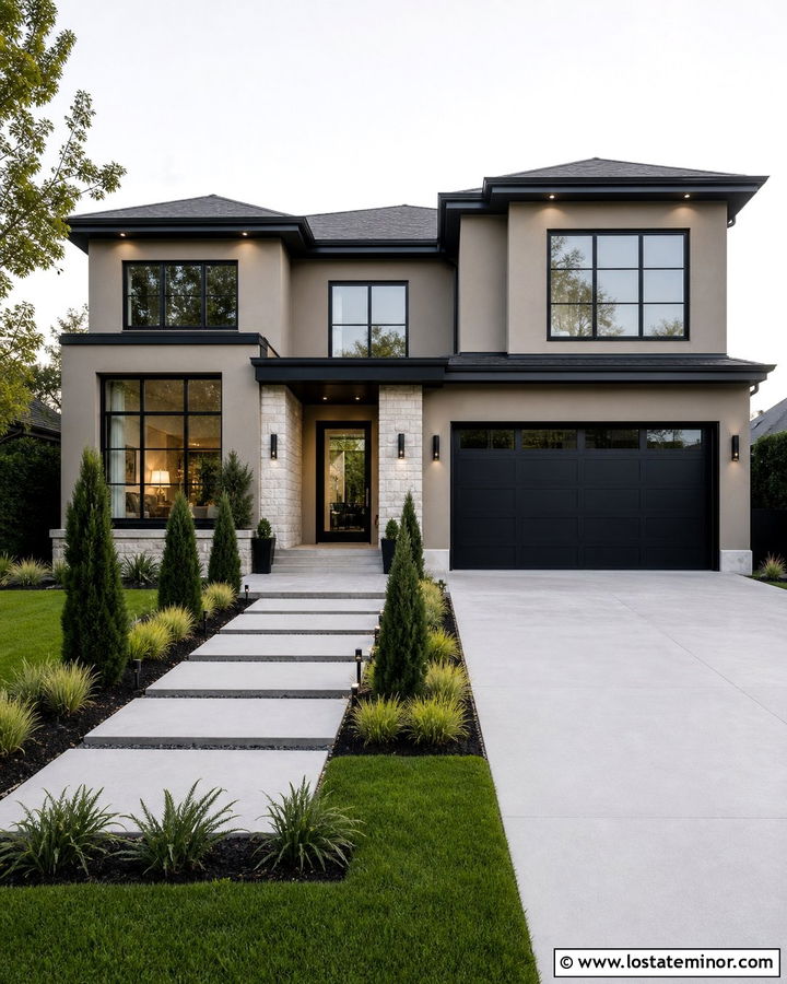 Stone Hearth House With Black Porch Ceiling - 30 Beige House Design With Porch Ceiling Ideas
