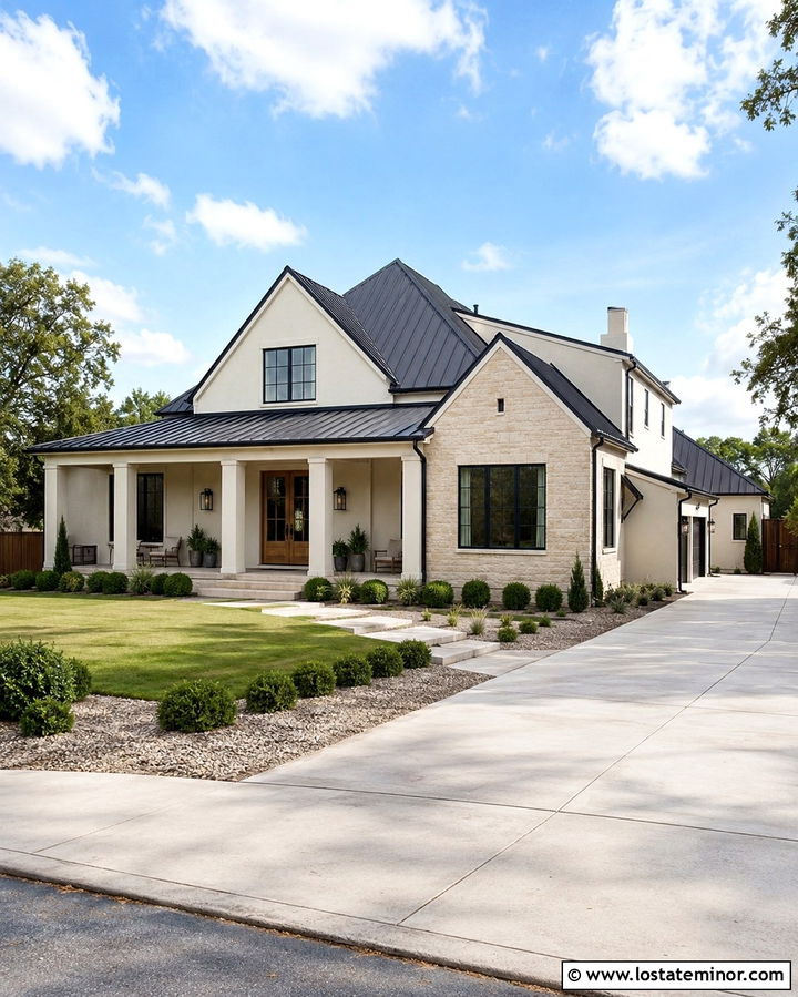 Stone House With A Black Metal Roof - 30 Stone House Design With Accents Ideas