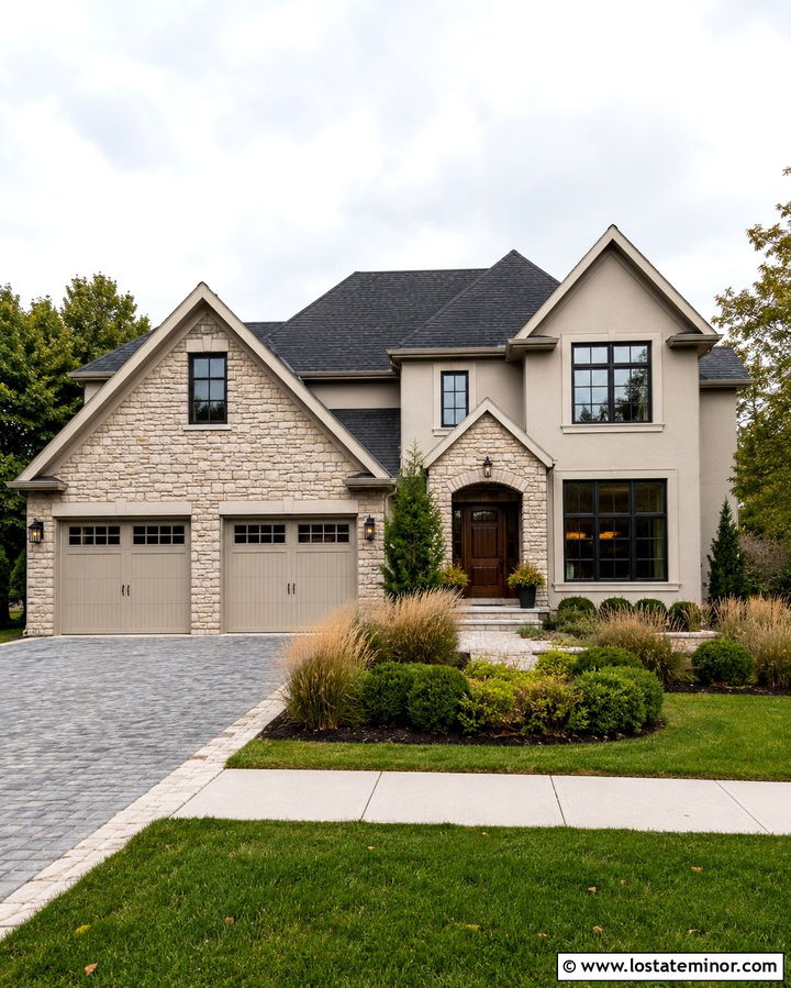 Stone House With A Garage Accent - 30 Stone House Design With Accents Ideas