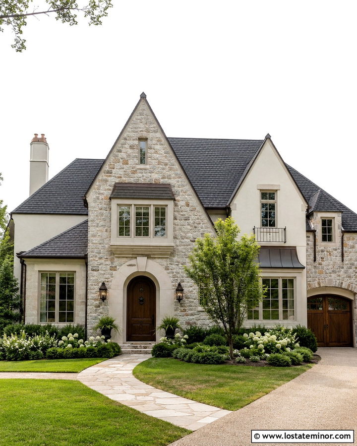 Stone House With An Arched Entry - 30 Stone House Design With Accents Ideas