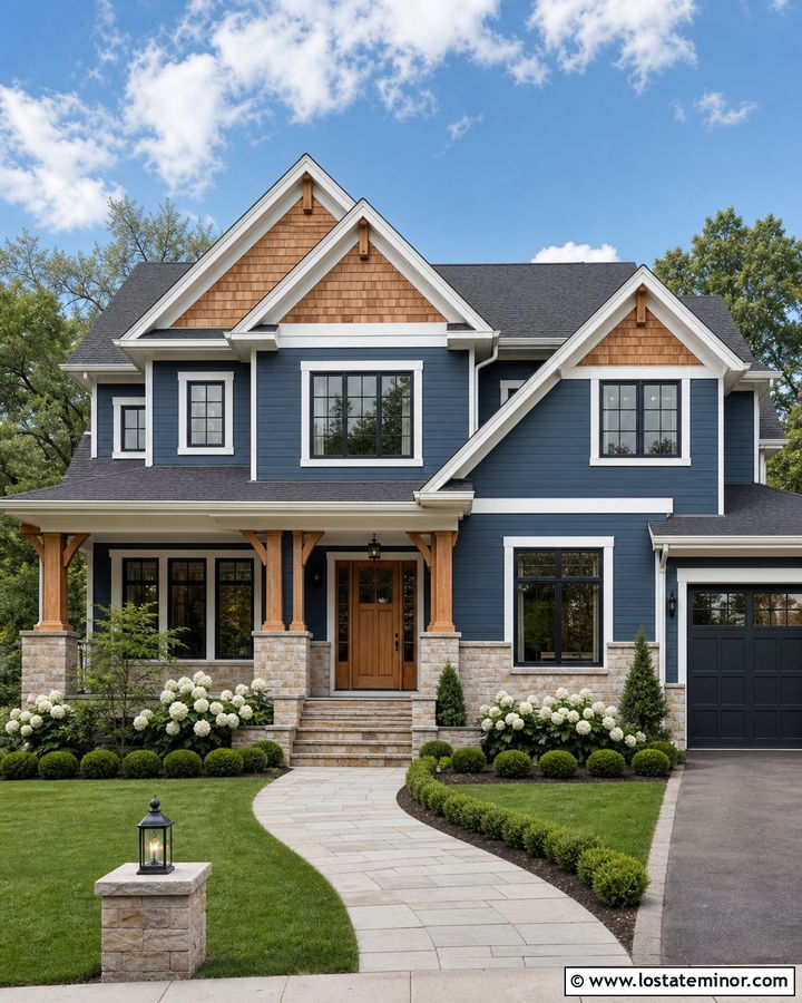 Stone House With Blue Cedar Shake Siding - 30 Stone House Design With Cedar Shake Ideas