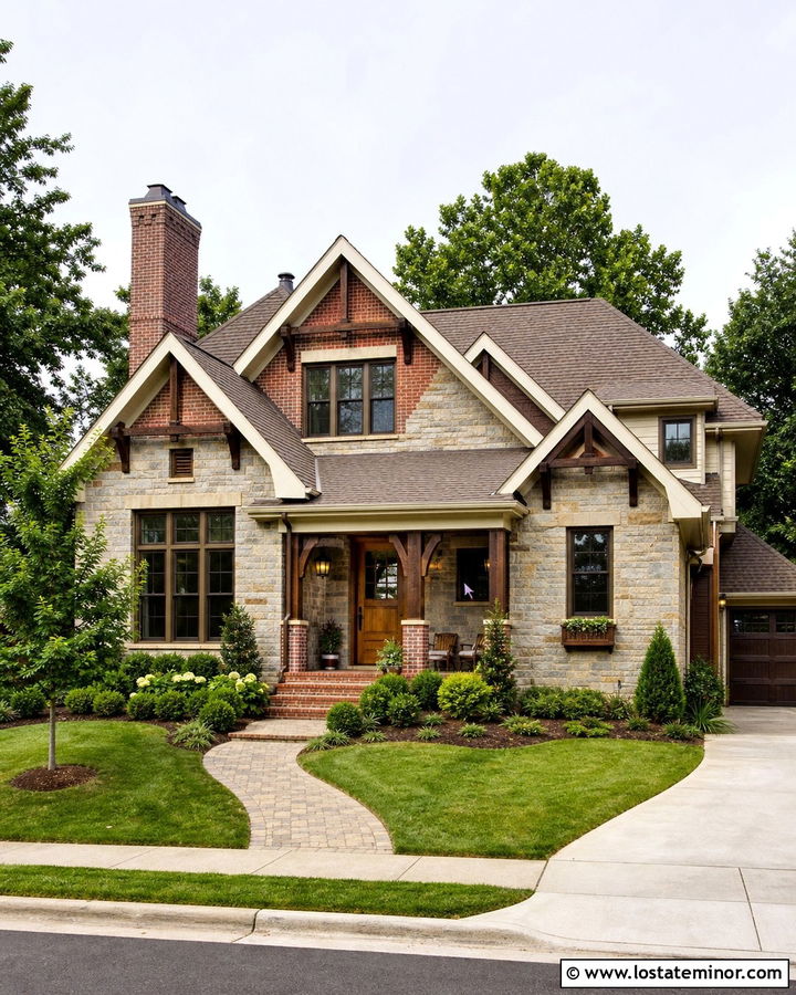 Stone House With Brick Gable Accents - 30 Stone House Design With Brick Accents Ideas