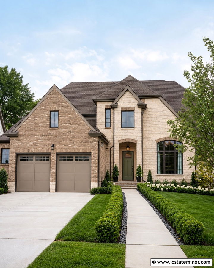 Stone House With Brick Garage Accents - 30 Stone House Design With Brick Accents Ideas
