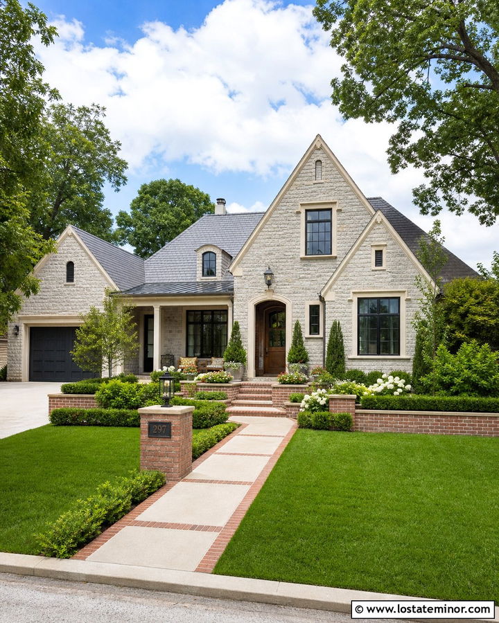 Stone House With Brick Landscape Accents - 30 Stone House Design With Brick Accents Ideas
