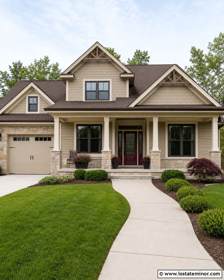 Stone House With Burgundy Storm Door - 30 Stone House Design With Storm Door Ideas