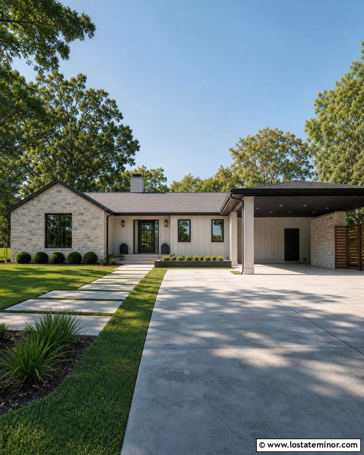 Stone House With Carport And Storage Room - 30 Stone House Design With Carport Ideas