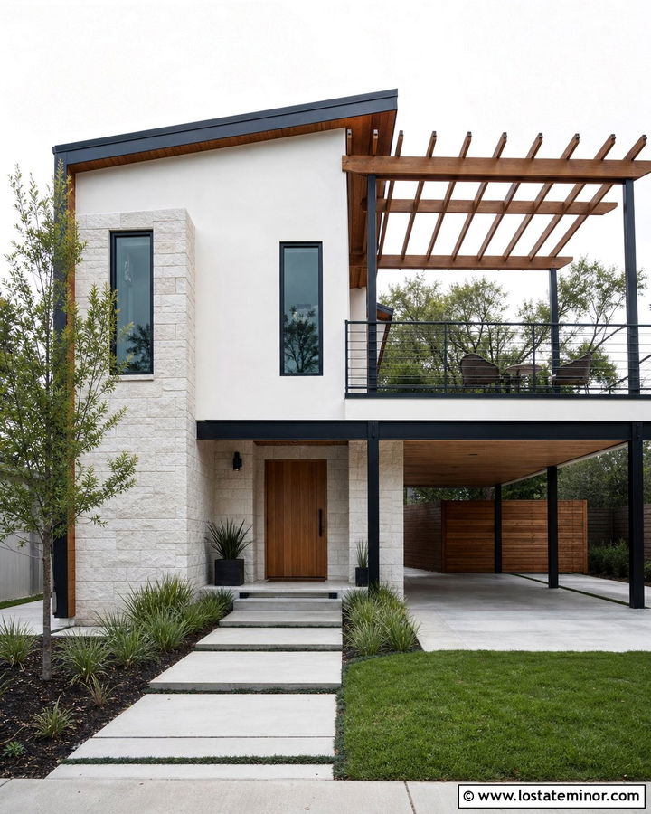 Stone House With Carport Rooftop Deck - 30 Stone House Design With Carport Ideas