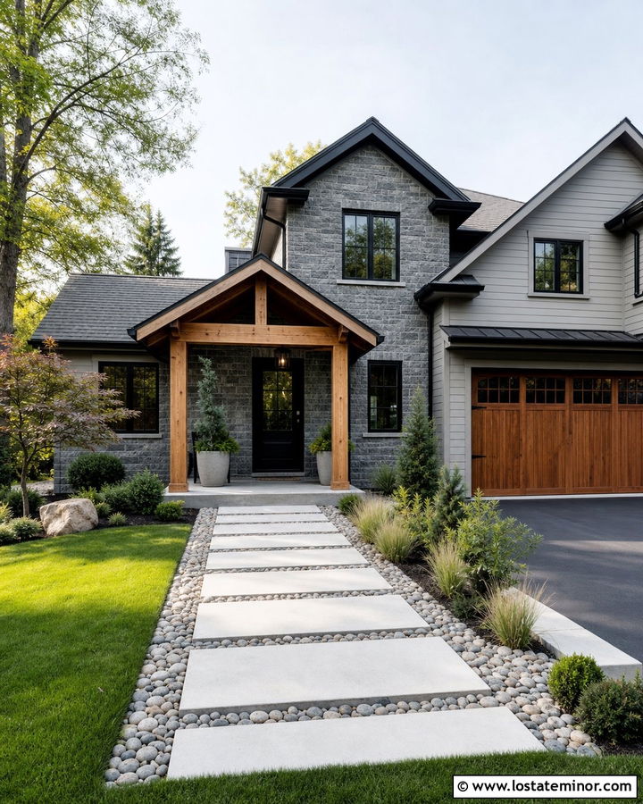 Stone House With Cedar Portico - 30 Stone House Design With Portico Ideas