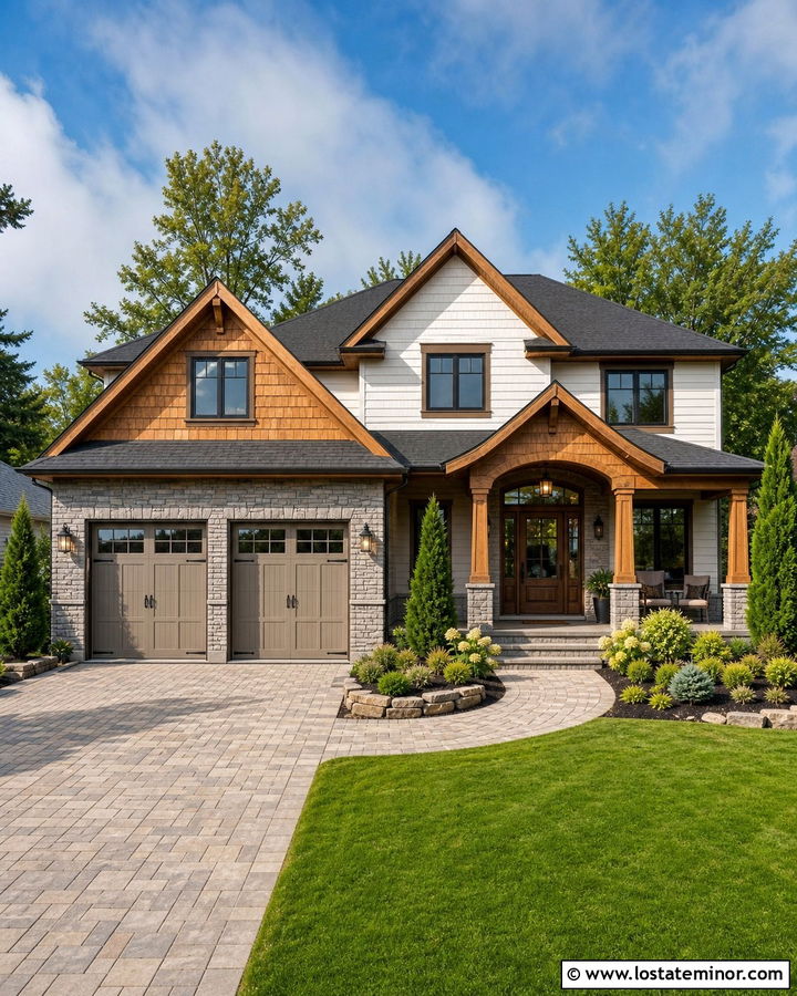 Stone House With Cedar Shake Garage Gables - 30 Stone House Design With Cedar Shake Ideas