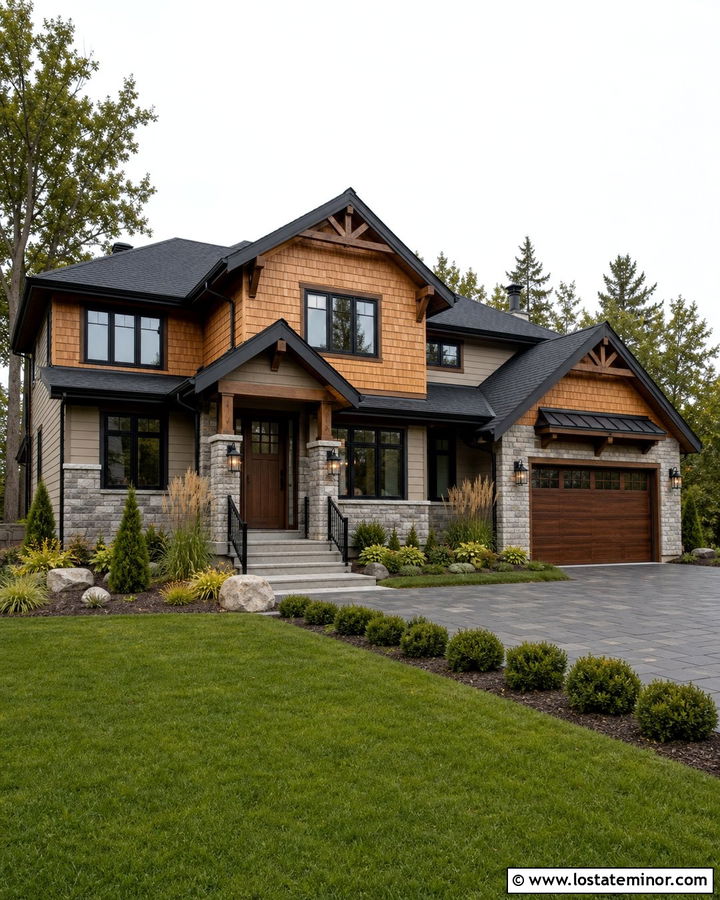 Stone House With Cedar Shakes And Black Trim - 30 Stone House Design With Cedar Shake Ideas