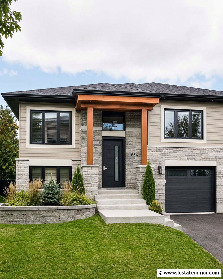 Stone House With Charcoal Gray Entry Door - 30 Stone House Design With Entry Door Ideas