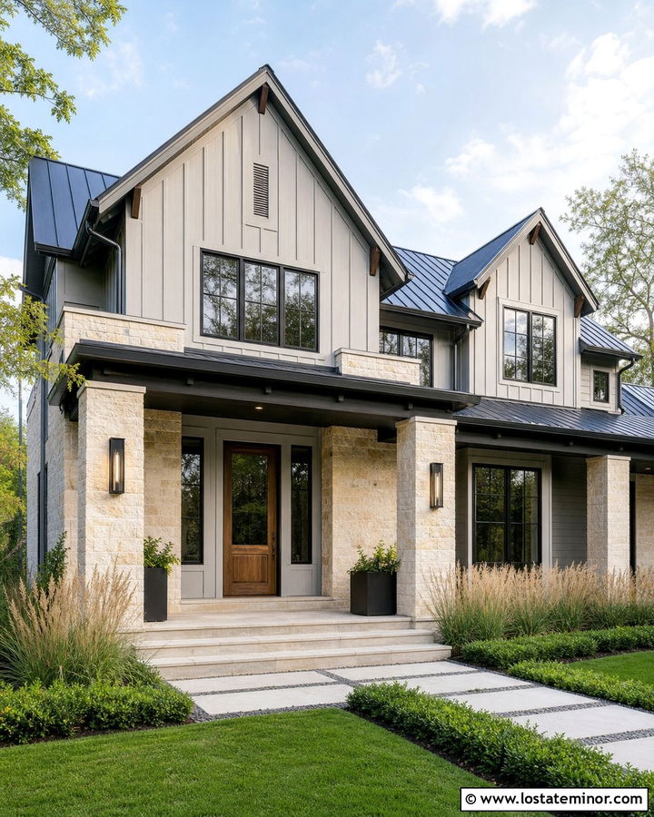 Stone House With Charcoal Porch Ceiling - 30 Stone House Design With Porch Ceiling Ideas