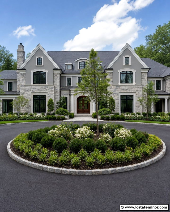 Stone House With Circular Driveway Landscaping - 30 Stone House Design With Landscaping Ideas