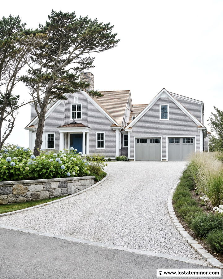 Stone House With Coastal Gravel Driveway - 30 Stone House Design With Driveway Ideas