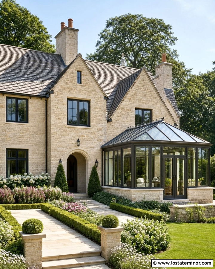 Stone House With Conservatory Sunroom - 30 Stone House Design With Sunroom Ideas