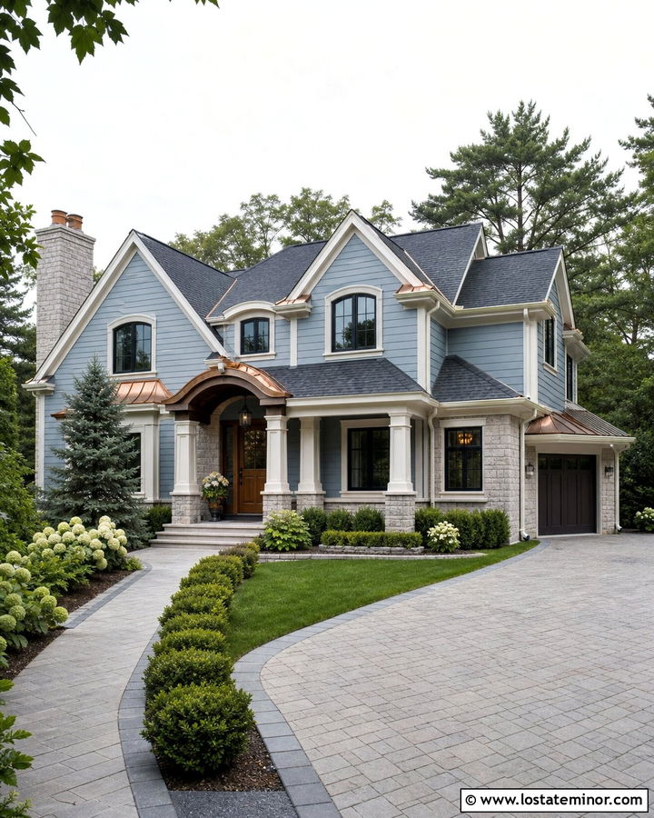 Stone House With Copper Gable Accents - 30 Stone House Design With Gables Ideas