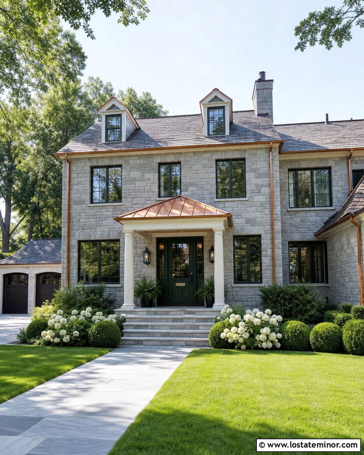 Stone House With Copper Roof Portico - 30 Stone House Design With Portico Ideas