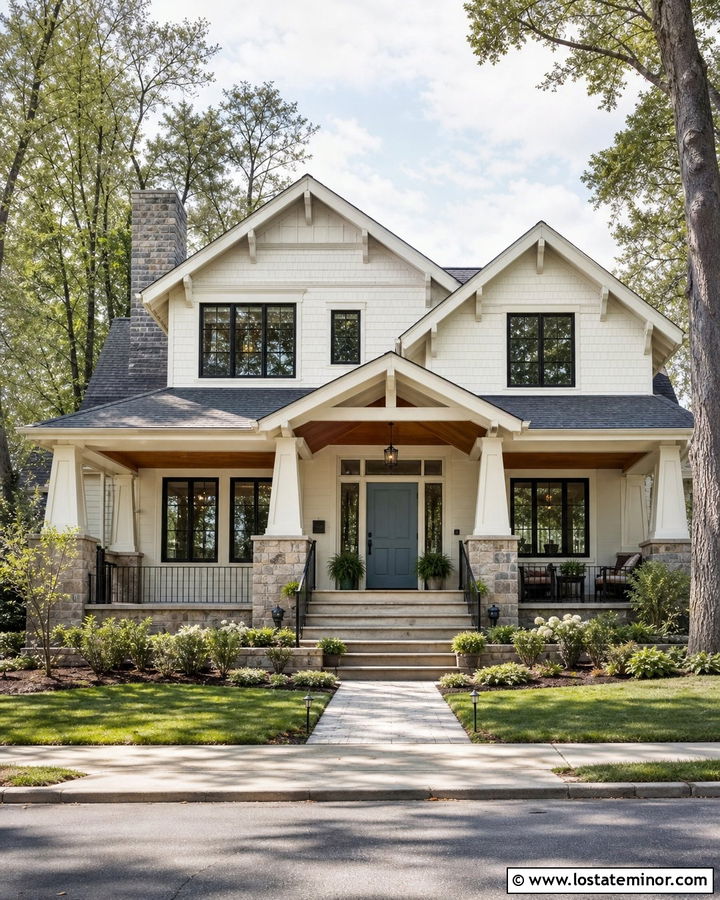 Stone House With Covered Porch Gable - 30 Stone House Design With Gables Ideas