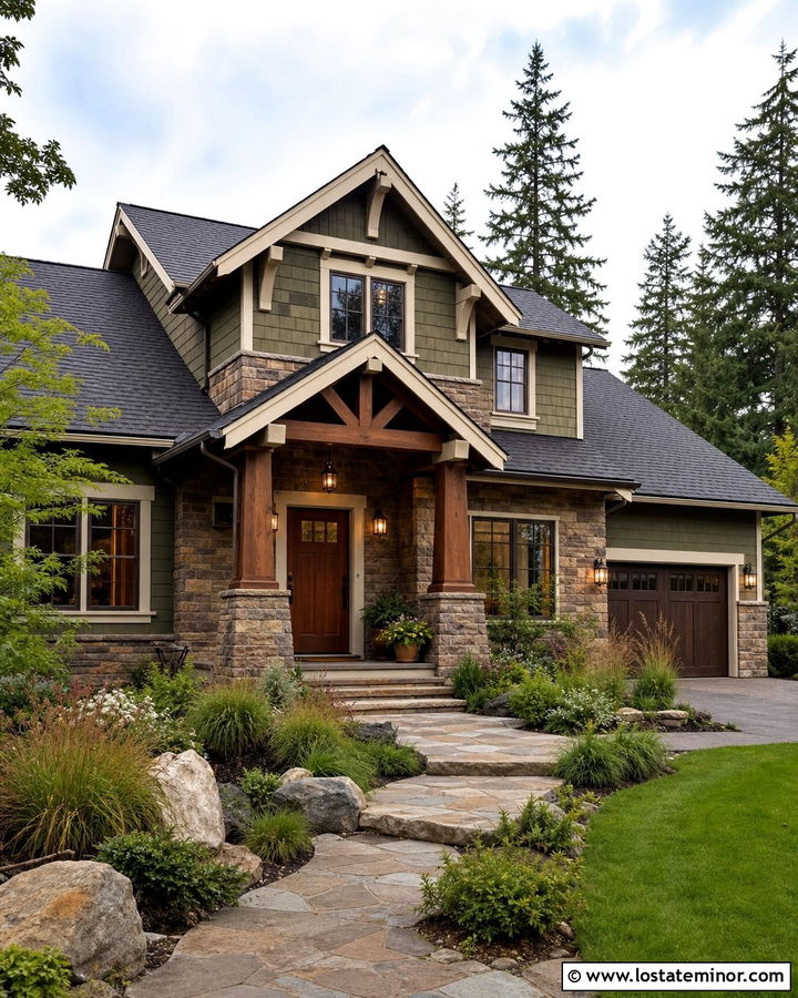 Stone House With Craftsman Entry Door - 30 Stone House Design With Entry Door Ideas
