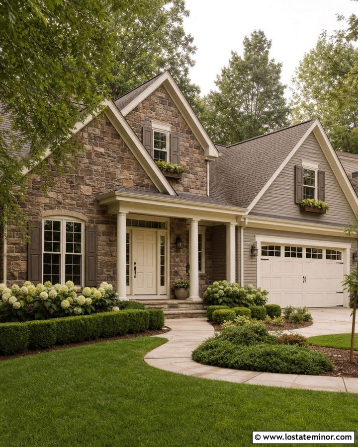 Stone House With Cream Entry Door - 30 Stone House Design With Entry Door Ideas