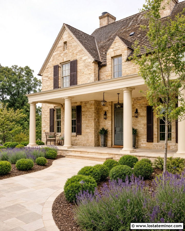 Stone House With Cream Porch Ceiling - 30 Stone House Design With Porch Ceiling Ideas