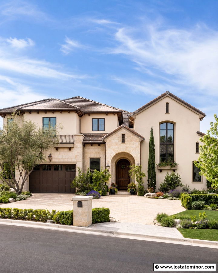 Stone House With Cream Stucco Gables - 30 Stone House Design With Gables Ideas