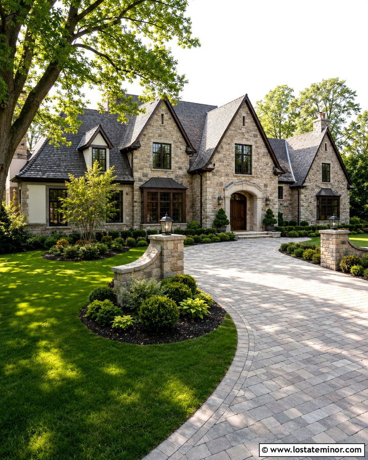 Stone House With Curved Driveway - 30 Stone House Design With Driveway Ideas