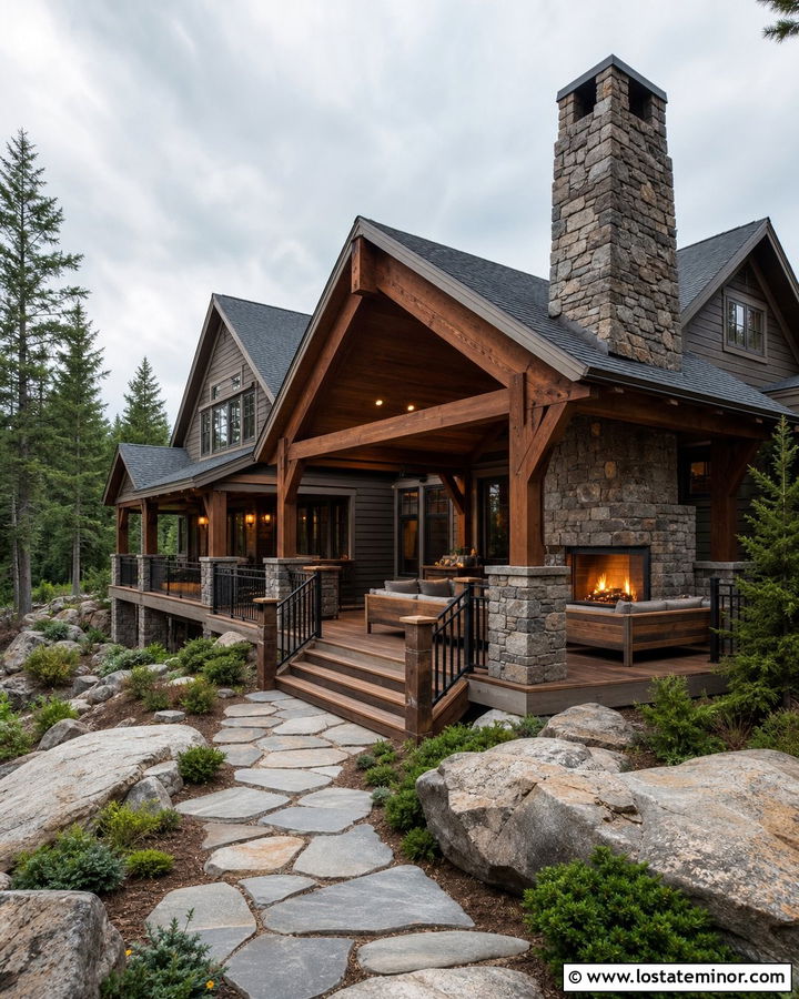 Stone House With Deck Fireplace - 30 Stone House Design With Deck Ideas