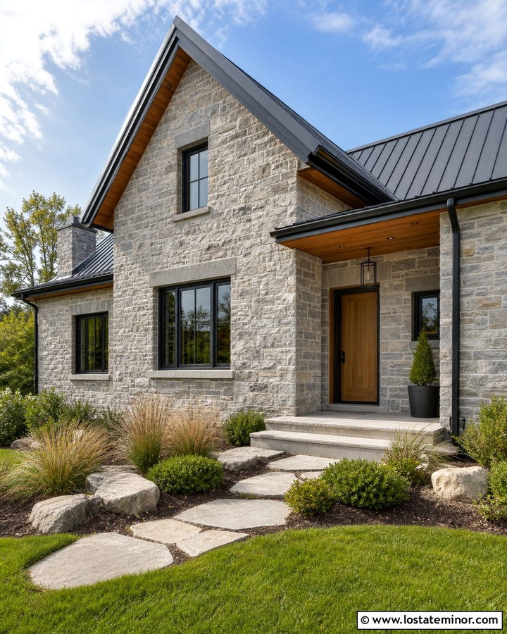 Stone House With Deep Set Charcoal Windows - 30 Stone House Design With Window Frames Ideas