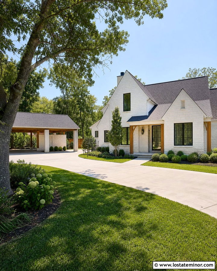 Stone House With Detached Guest Carport - 30 Stone House Design With Carport Ideas