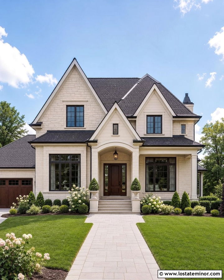 Stone House With Double Entry Gables - 30 Stone House Design With Gables Ideas