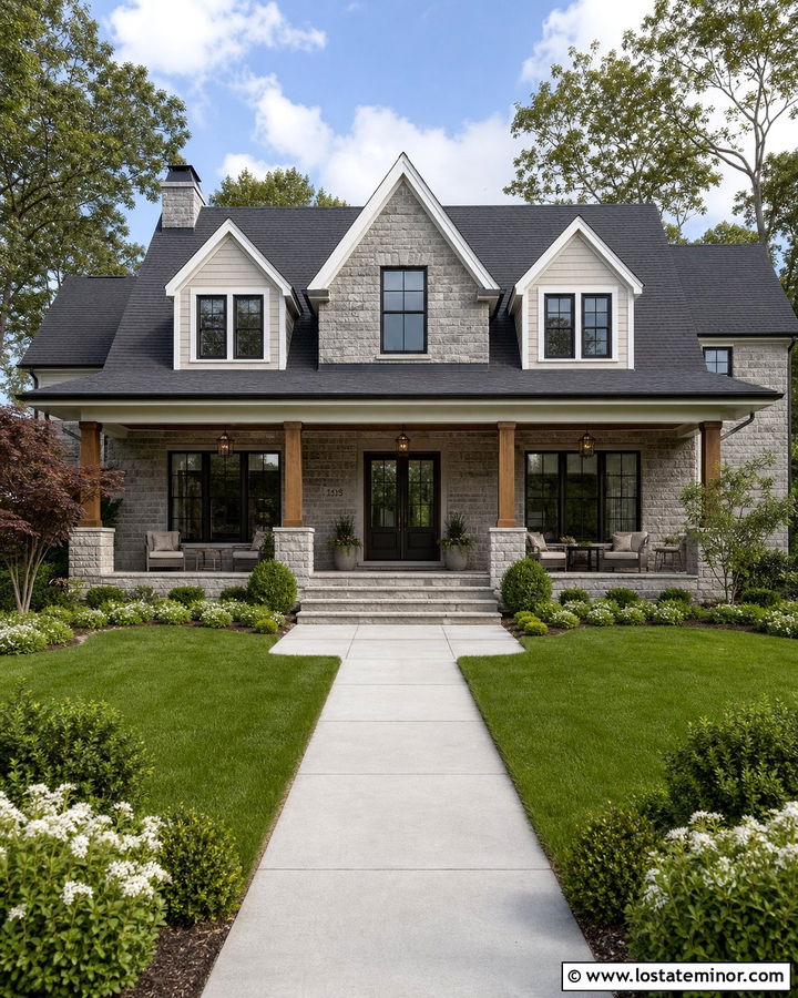 Stone House With Double Window Dormers - 30 Stone House Design With Dormers Ideas