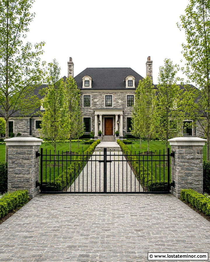 Stone House With Driveway Gate - 30 Stone House Design With Driveway Ideas