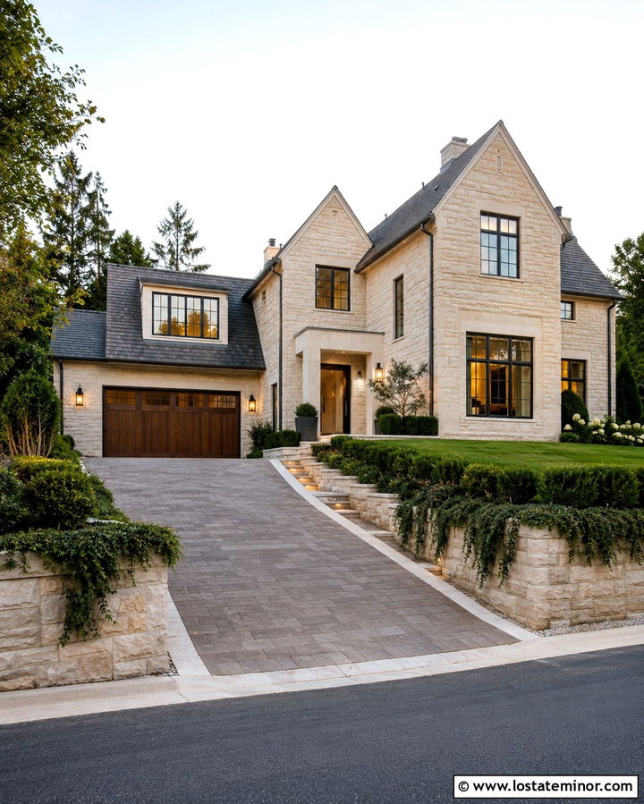 Stone House With Driveway Retaining Wall - 30 Stone House Design With Driveway Ideas