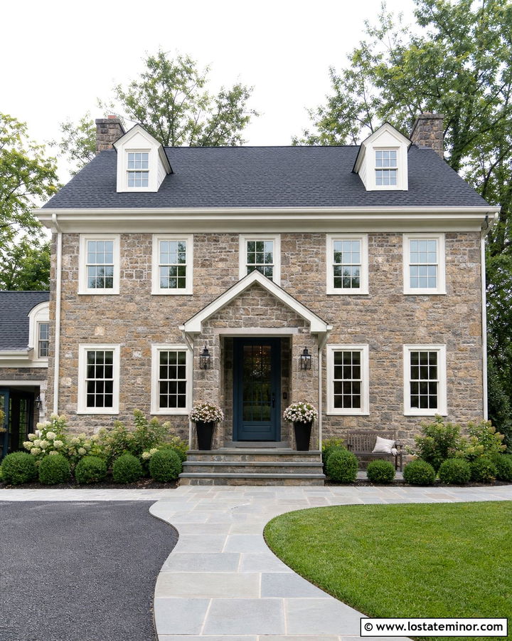 Stone House With Enclosed Portico - 30 Stone House Design With Portico Ideas
